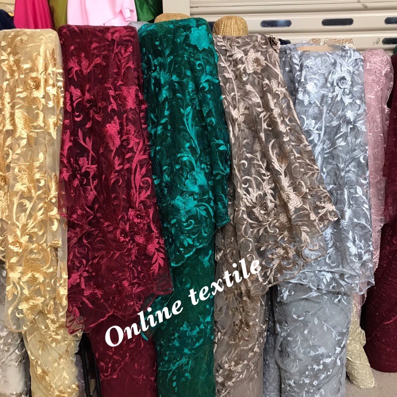 MURAH!!! kain bahan Tulle 3d mutiara / bahan kebaya brokat tille.