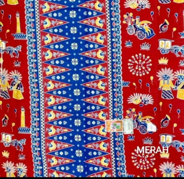 Kain sarung betawi dan cukin (syal) motif ondel - ondel