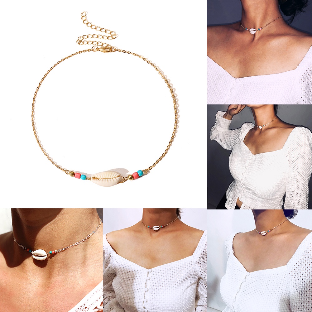 Hu Hu Hu Hu Hu Alat Bantu Pasang Kacamata♡ Kalung Choker Manik-Manik Kerang Gaya Bohemia Untuk Wanita