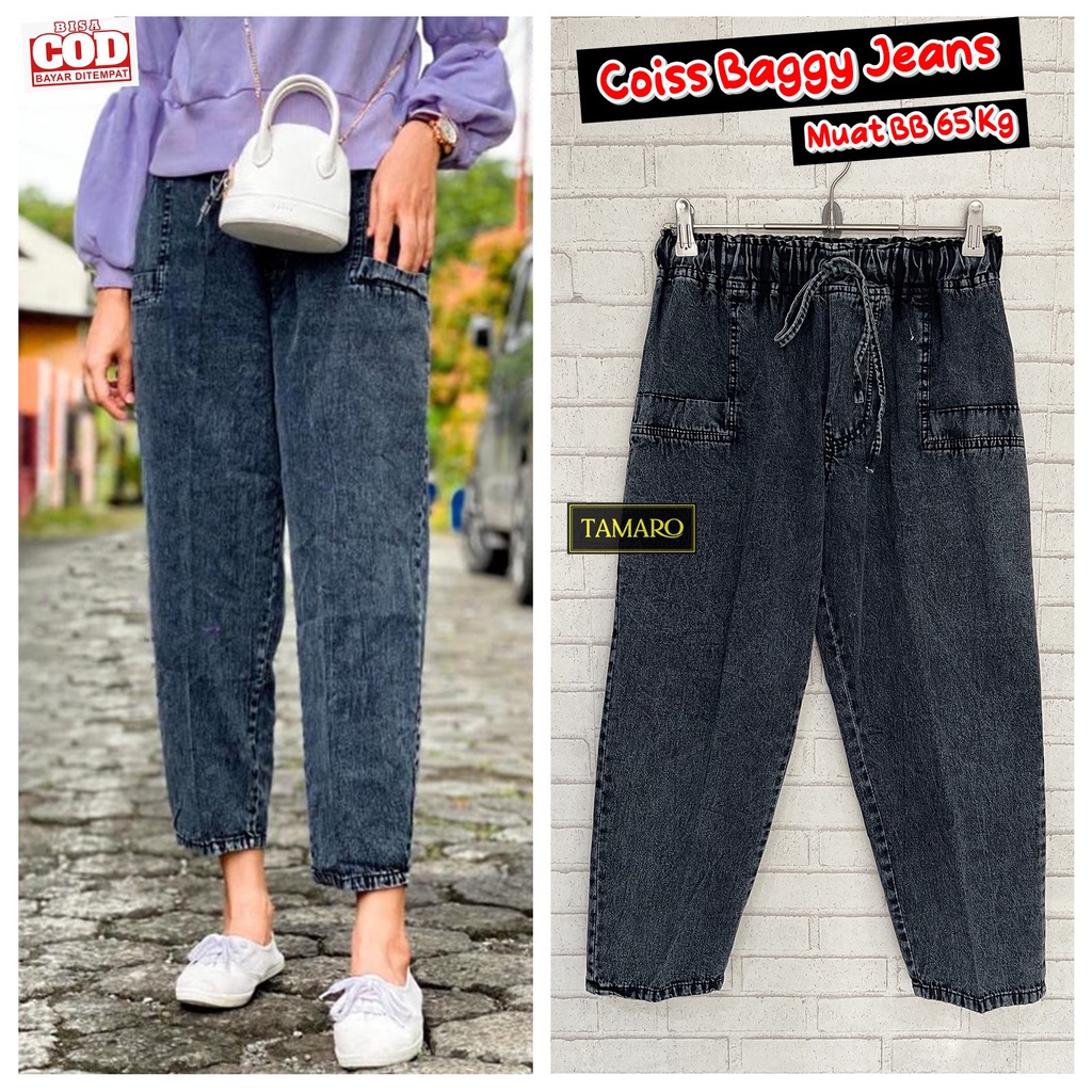 COISS Baggy Jeans / Celana Jeans Panjang Wanita Kekinian Hits Sakku Depan Zolla #7