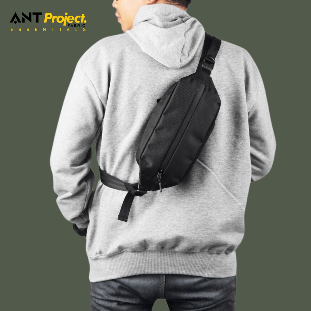 ANT PROJECT - Waistbag Pria APOLLO Full Black - Tas Slempang - Water Ressistant