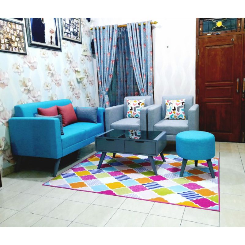sofa retro minimalis 211+ puff + meja