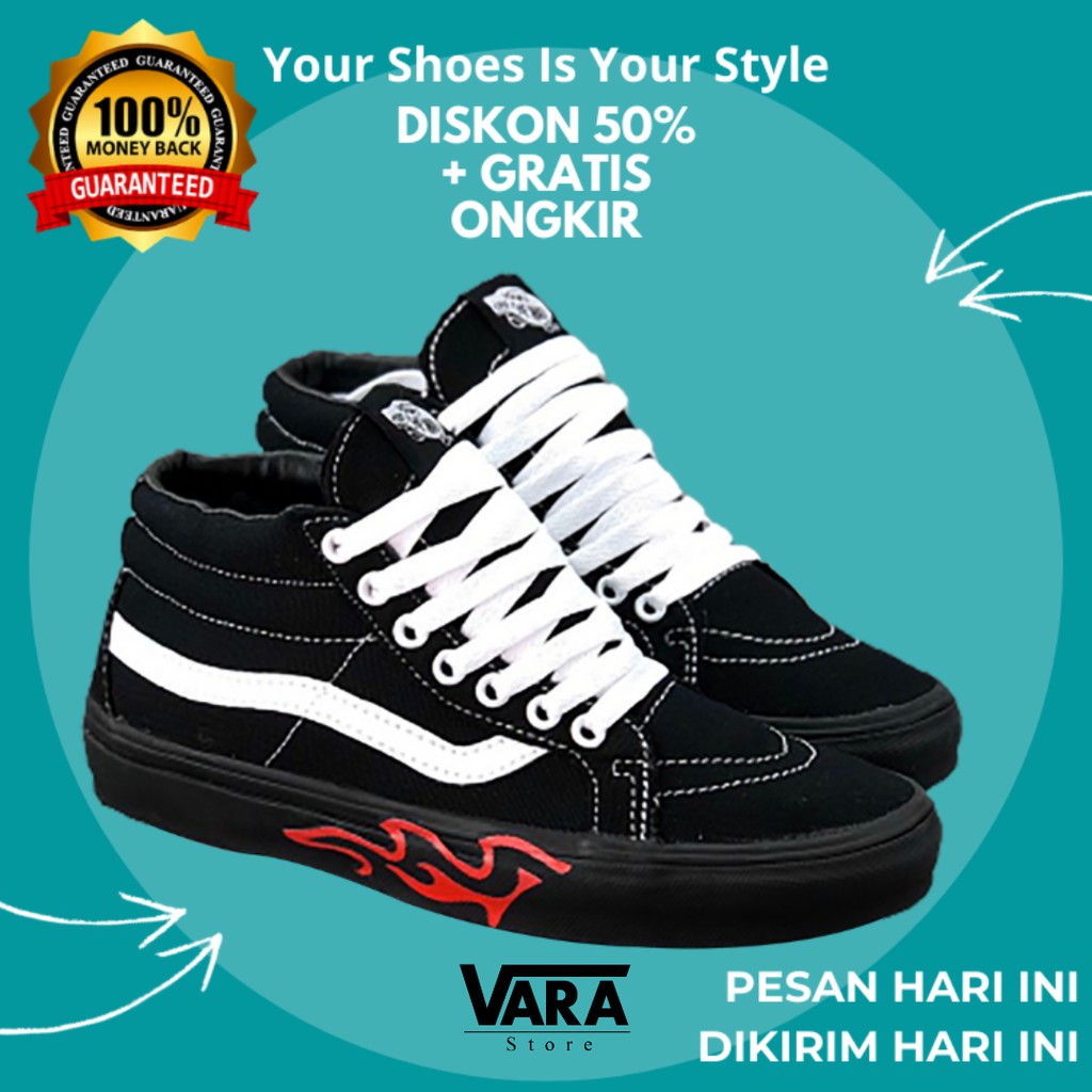 (BISA GRAB) VANS SK8 HIGH MID REISSUE FLAME CUT OUT BLACK BLACK WAFFLE DT BNIB / VANS SK8 HI