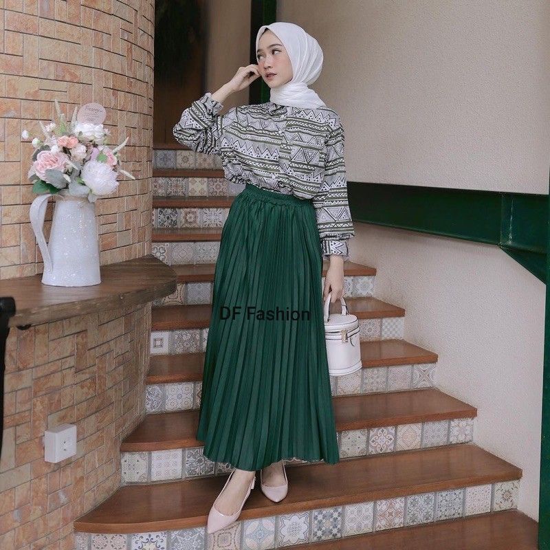 ROK PLISKET PREMIUM IJO BOTOL / ROK PANJANG MUSLIM/ROK MAYUNG