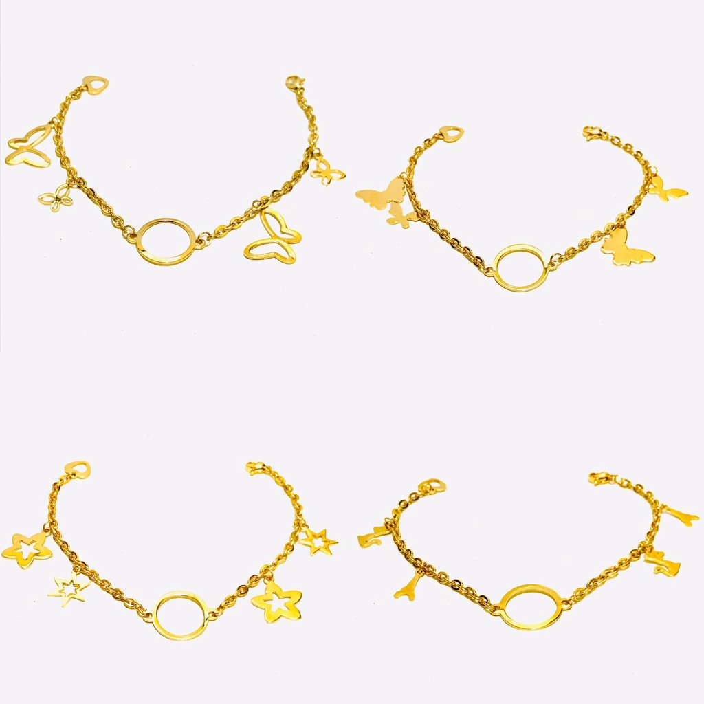 Gelang Rantai Titanium Wanita Lapis Emas Anti Karat GRP-120-8.5-SDR