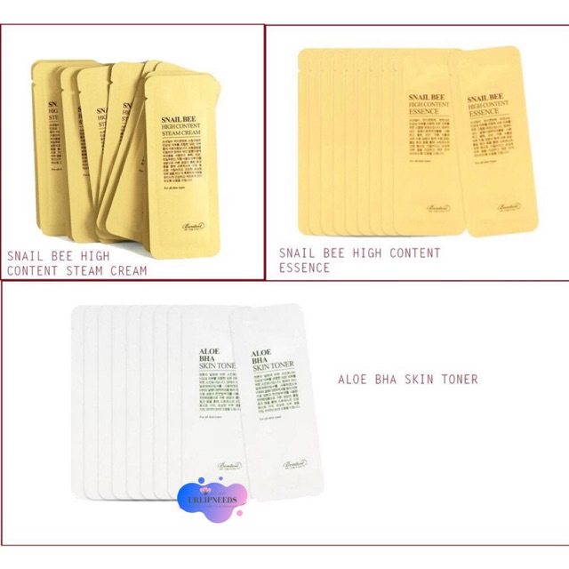 Benton Sample Sachet (snail bee high content essence / steam cream / aloe aha skin toner) 1ml