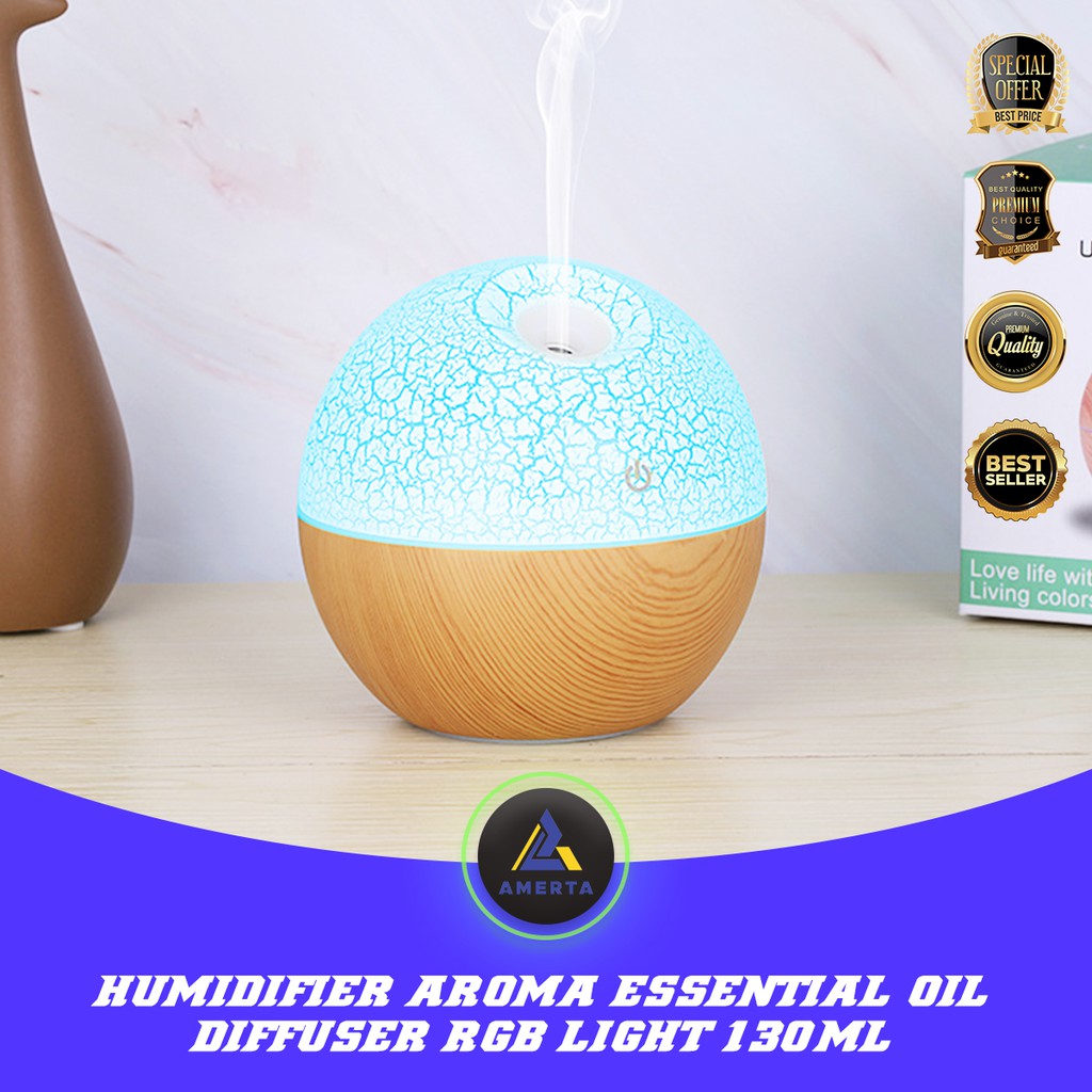 Humidifier Ultrasonic Aroma Essential Oil Diffuser RGB Light 130ml - J-008 - Wooden