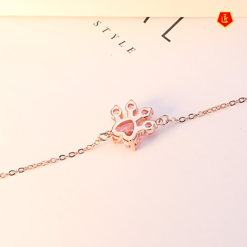 [Ready Stock]Simple Pink Diamond Footprints Bracelet Rose Gold