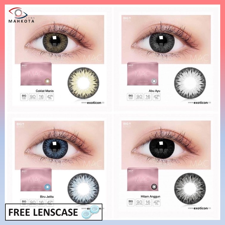 SOFTLENS X2 MAC MINUS (-3.25 s/d -6.00) BIG EYES 16 MM/ COKLAT ABU BIRU HITAM / By EXOTICON