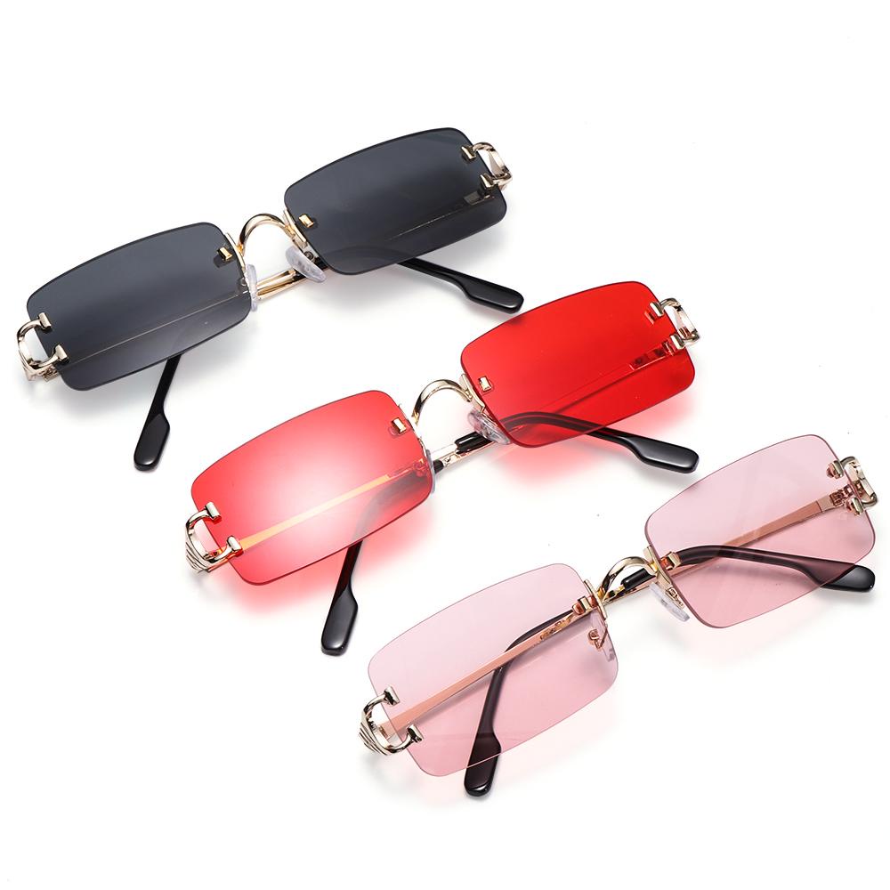 R-flower Retro Rectangular Sunglasses UV 400kacamata Berwarna Transparan Rectangle Glasses