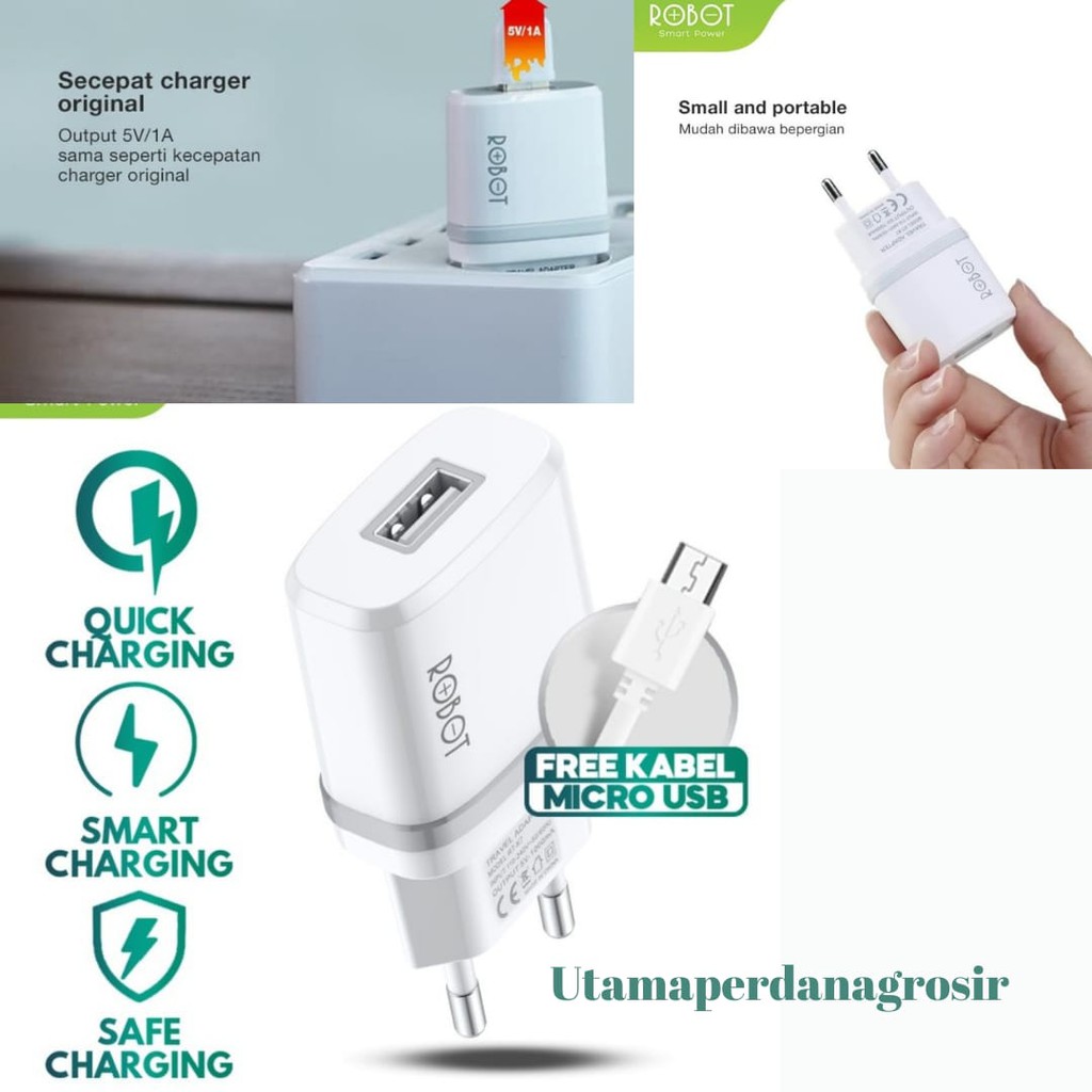 Charger Robot RT-K7 5V1A With Micro USB Cable 1M - Robot Charger RT K7 garansi 1 tahun