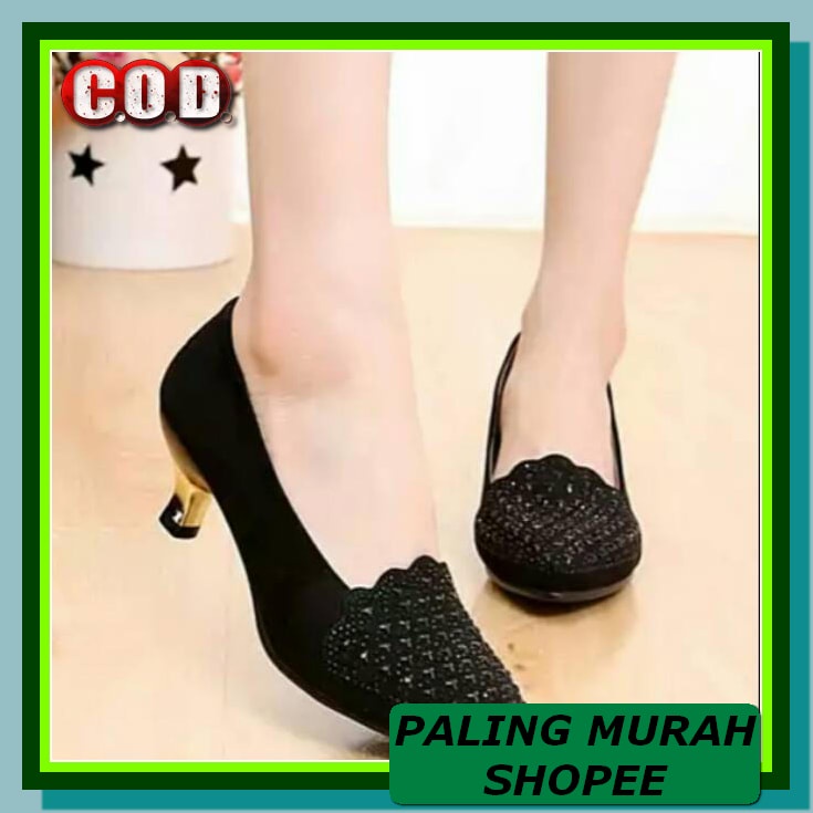 Sepatu High Heels Tutup B01- Sepatu Hak Tahu Wanita Terbaru XT990 High Heels Pantopel Suede Manik Js