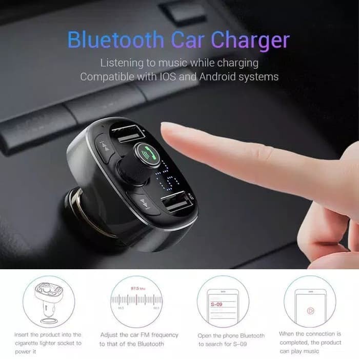 Baseus Car FM Modulator Bluetooth Audio mp3 Car Audio USB Charger - Glamour