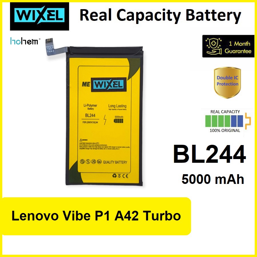 WIXEL ME Baterai Lenovo Vibe P1 A42 Turbo BL244 Real Capacity Battery Batre Batrai Ori HP Handphone 
