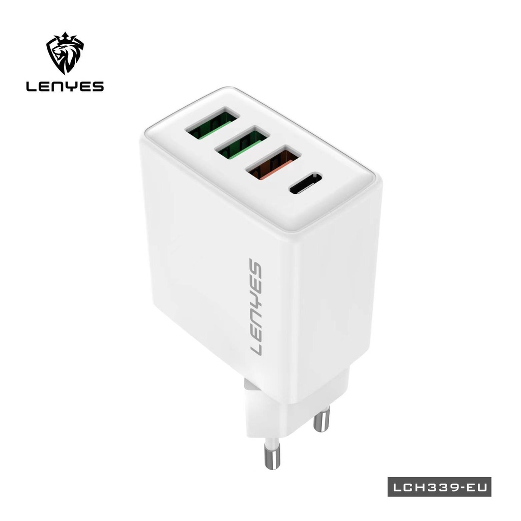 LENYES LCH339 adaptor charger 30W 4 IN 1 Type C PD 20W + QC 3.0 Fast Charging 3 USB Multiple Interface Power Adapter Batok Kepala cas original