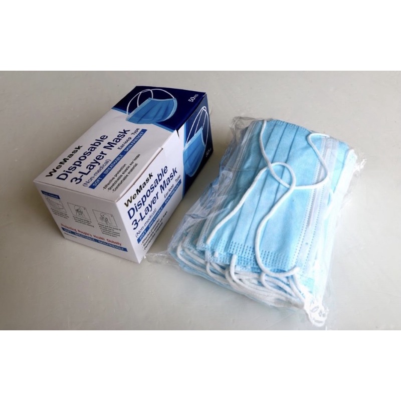 MASKER HEADLOOP DISPO BIRU 1BOX ISI 50PCS/MASKER HIJAB BIRU