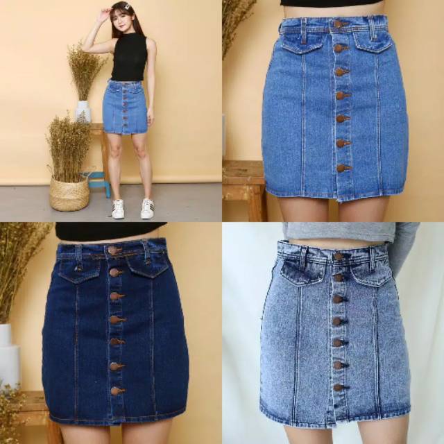  ROK  MINI  KANCING JEANS ROK  MINI  WANITA CERISH SKIRT ROK  