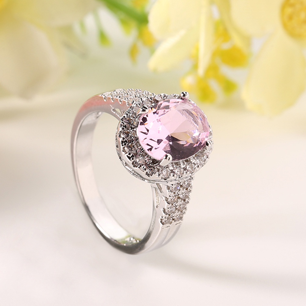 Hu Hu Hu Hu Hu Alat Bantu Pasang Kacamata♡ Cincin Kawin / Tunangan Cubic Zirconia Oval Hias Berlian Imitasi Untuk Wanita