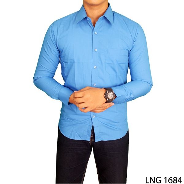 Baju Casual Standar Panjang Katun Biru - LNG 1684