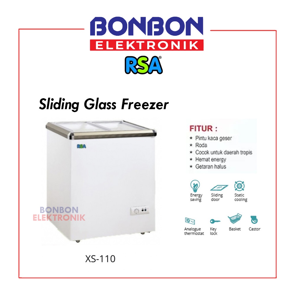 RSA Sliding Flat Glass Freezer XS-110 / XS110 100L