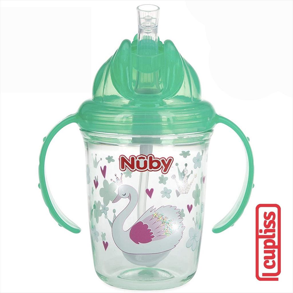 NUBY 126318 240 ml Tritan Flip it Glitter Green Swan Botol