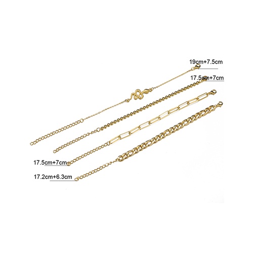 LRC Gelang Fashion Gold Color Snake-shaped Multilayer Metal Chain Anklets