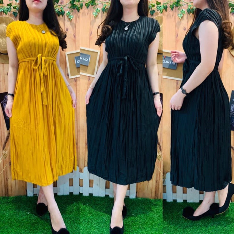 (COD) MIDI DRESS PLAIN PLISKET SIZE JUMBO / TUNIK PLISKET / MIDI DRESS JUMBO/DRESS WANITA