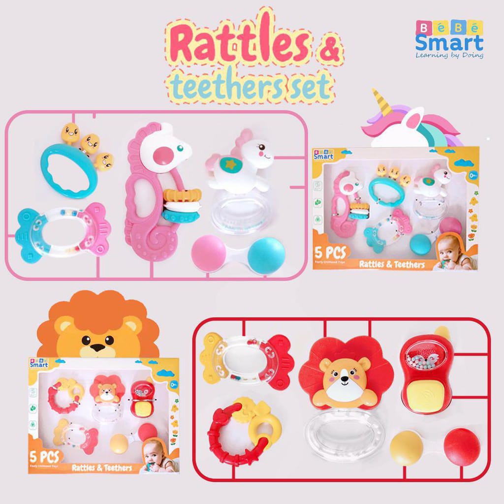 READY GOJEK GRAB Bebe Smart Rattles &amp; Teethers Unicorn &amp; Fox ISI 5pcs bbs808 bbs809 bbs901 bbs902