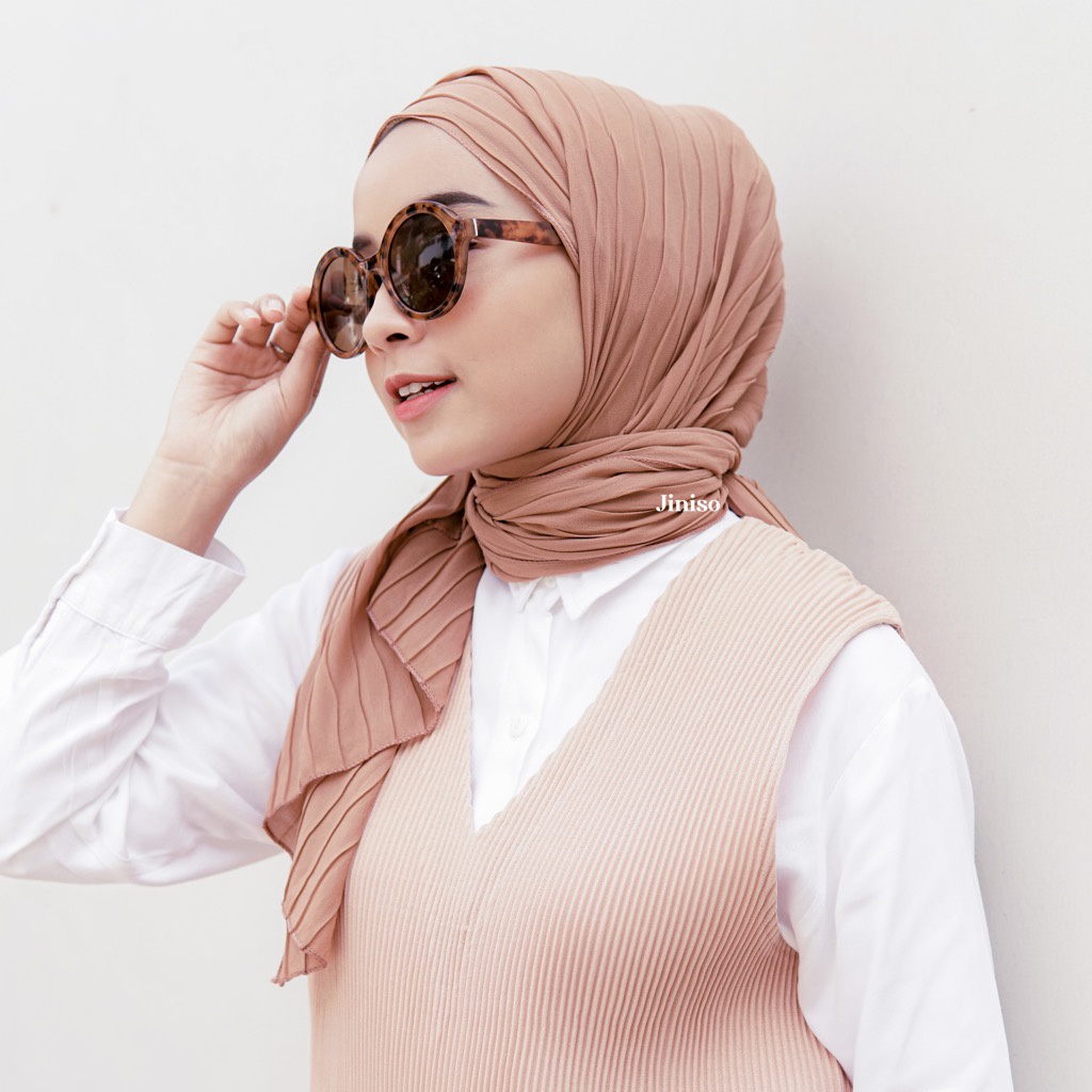 JINISO - Aura Wave Earth Tone Pashmina Full Plisket-MILLO LATTE