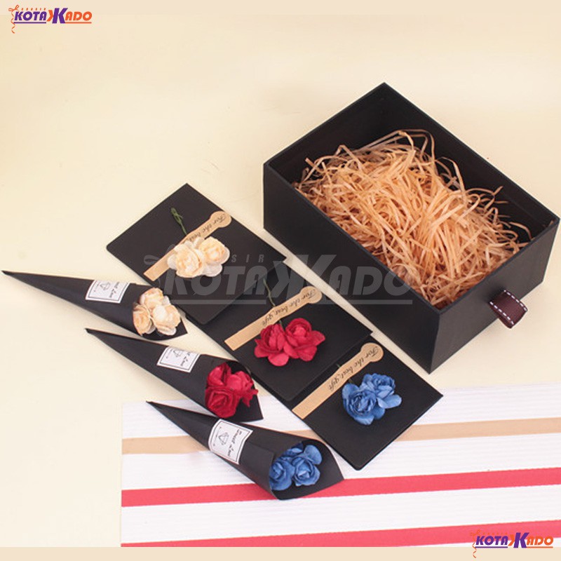 Jual Kartu Ucapan Greeting Card Bucket Bunga Jerami Kertas Cacah Serut