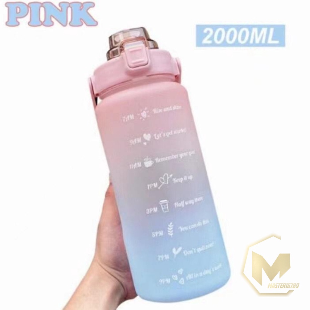 RT61 botol minum tumbler korea warna gradasi pelangi penanda waktu ukuran besar 2 liter 2000ml 2l MA2600