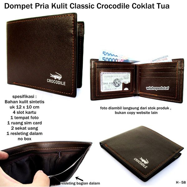 Unik dompet pria kulit classic crocodile coklat tua terbaik