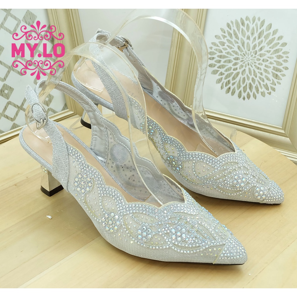 SANDAL PESTA WANITA HEELS WEDDING SENDAL NIKAH PEREMPUAN SELOP KEBAYA PENGANTIN MEWAH ELEGAN PREMIUM
