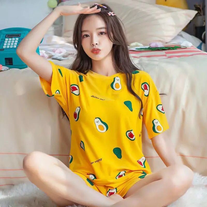 Blackpink Pakaian Wanita Set Baju Tidur Wanita Piyama Lengan Pendek Import Motif Kartun Fit to XXL 4019