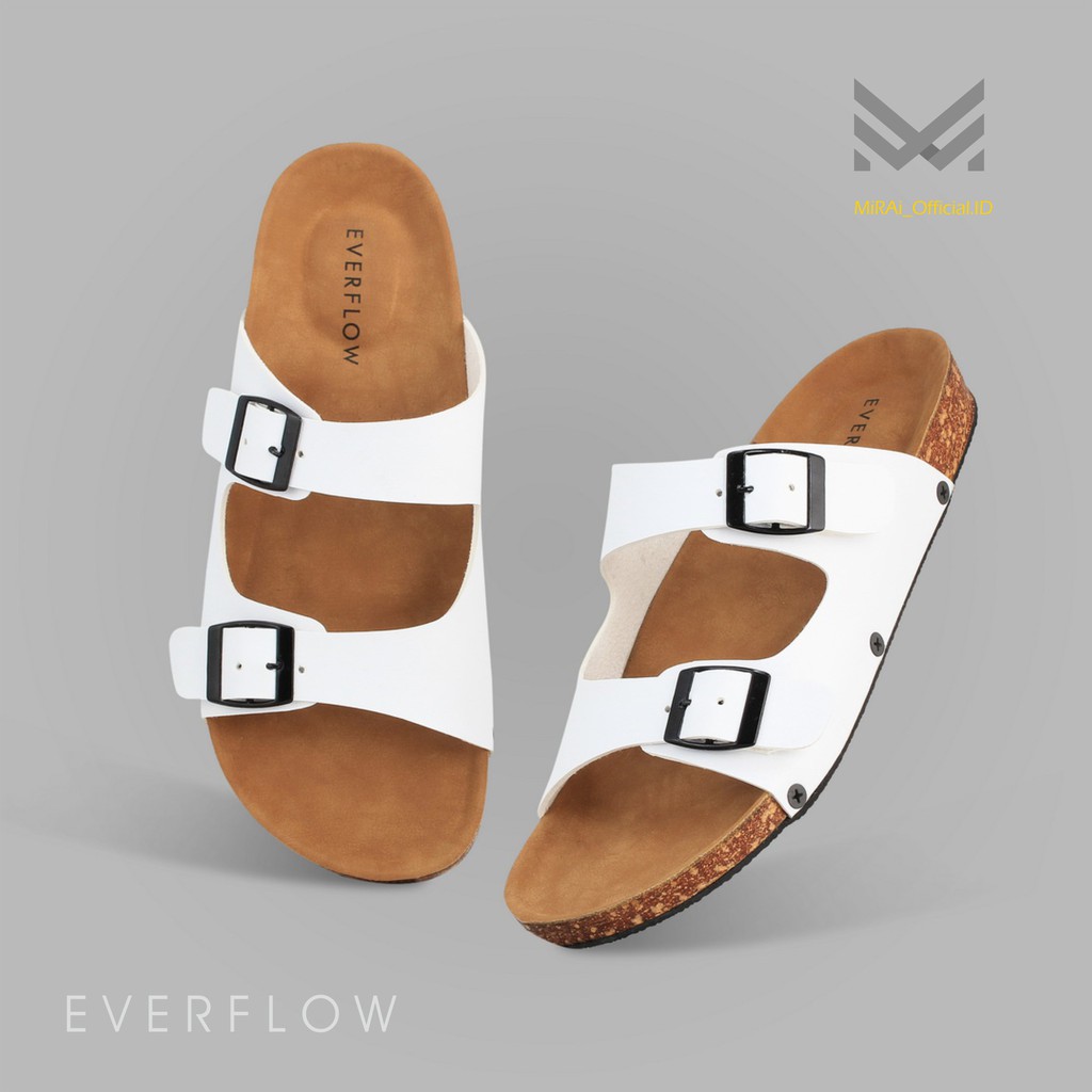 MiRAi - Sandal Distro Original Terbaru 2021 - Sandal Slide Gesper Cowok Cewek Putih Kasual Santai