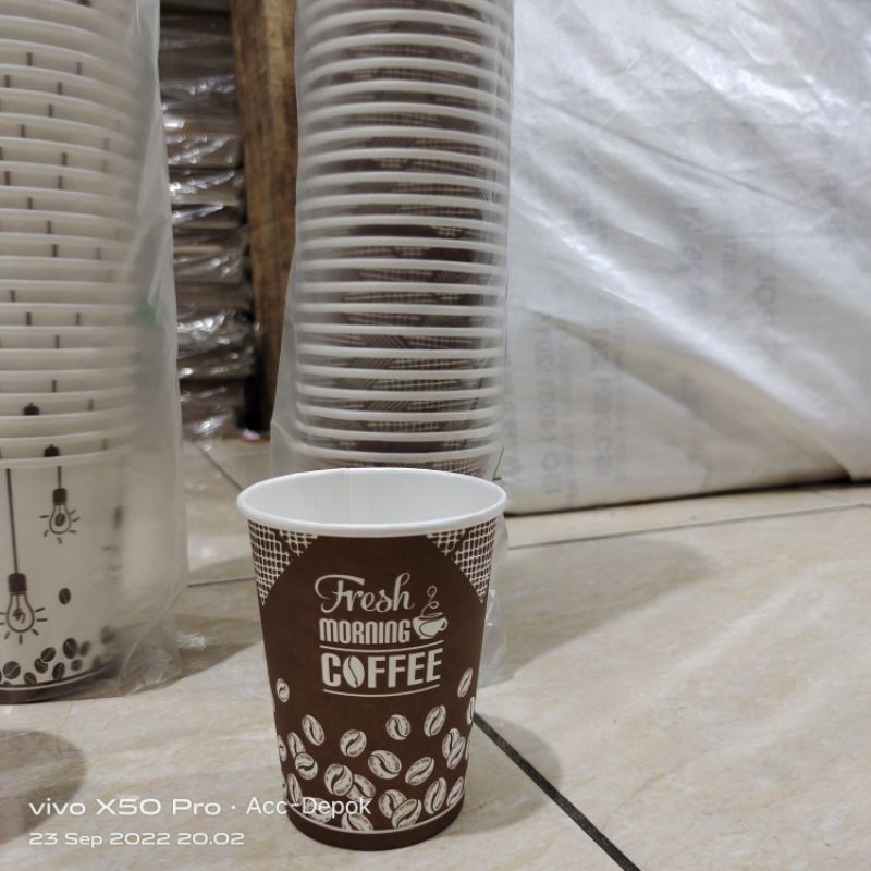 PAPERCUP 8 OZ / GELAS KERTAS 8OZ MOTIF FRESH MORNING COFFE / MOTIP TERBARU ISI 50 PCS