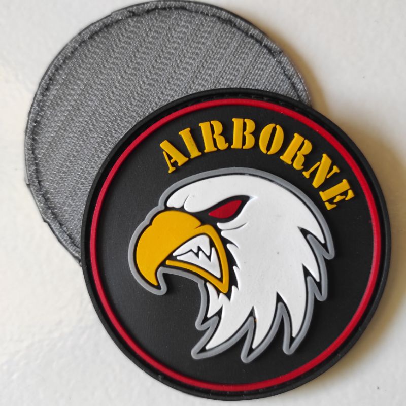 patch rubber logo airborne bulat/rubber patch AIR BORNE/tempelan emblem karet velcro