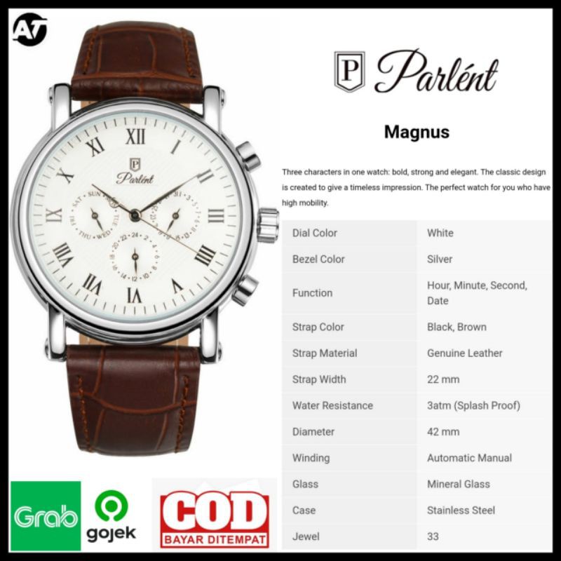 Jam Tangan Automatic Parlent Magnus Brown ORIGINAL Garansi Resmi