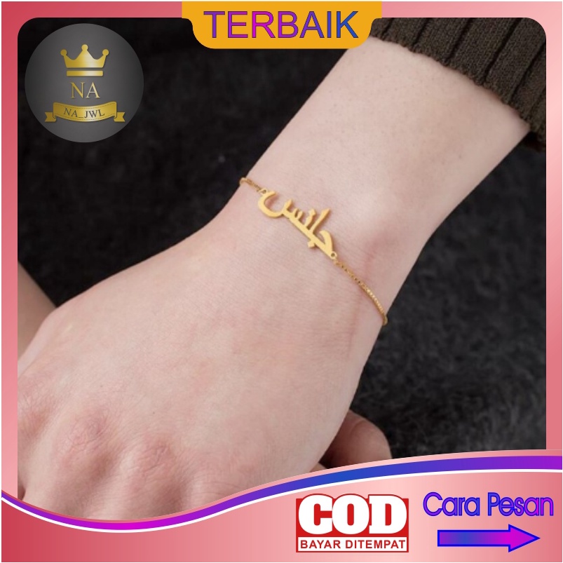 Gelang Tangan Nama arab Titanium Anti Karat wanita fashion aksesoris bracelet korea Stainless Steel