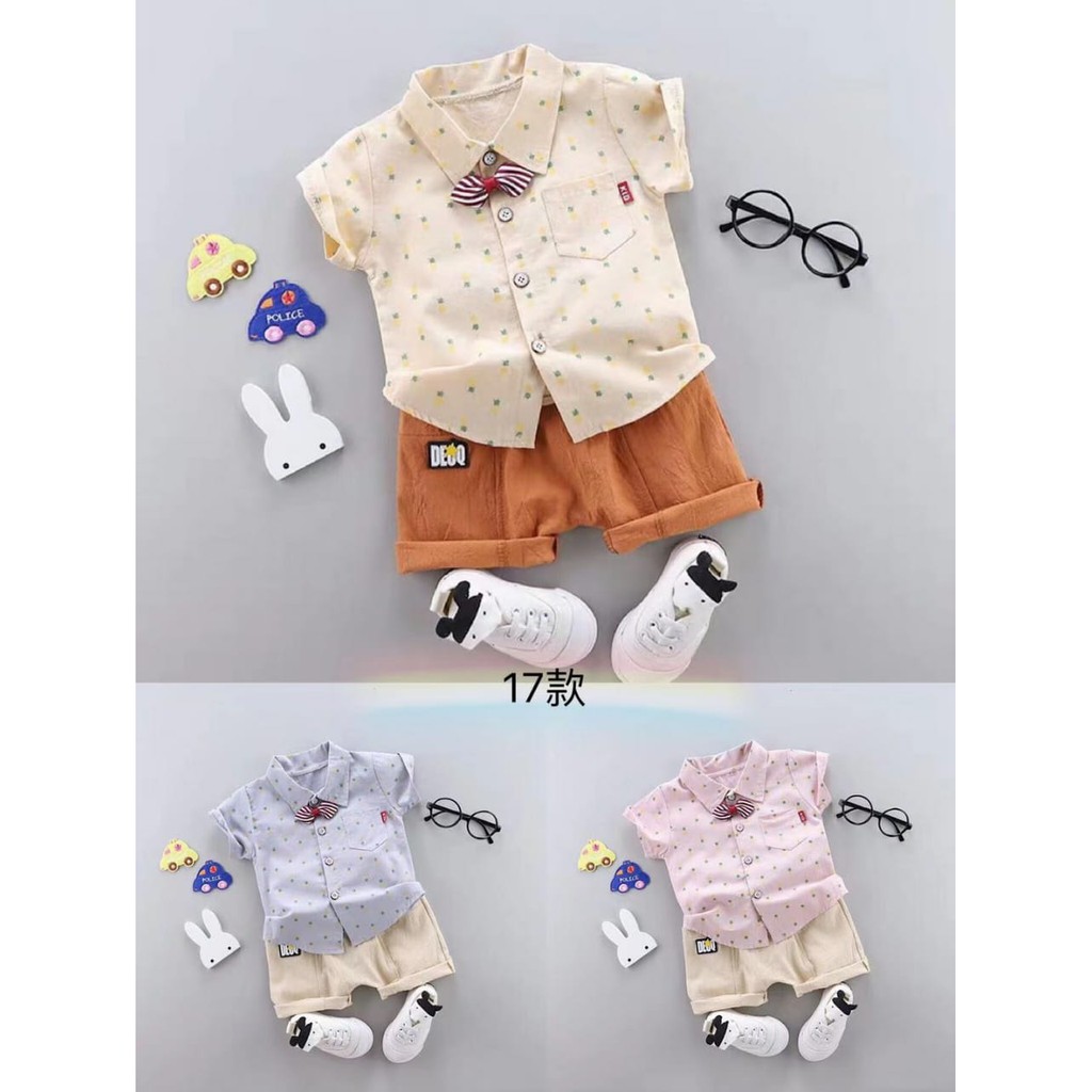 Setelan Kemeja IMPORT Baju  Celana Anak  Cowok  usia  6  bulan  