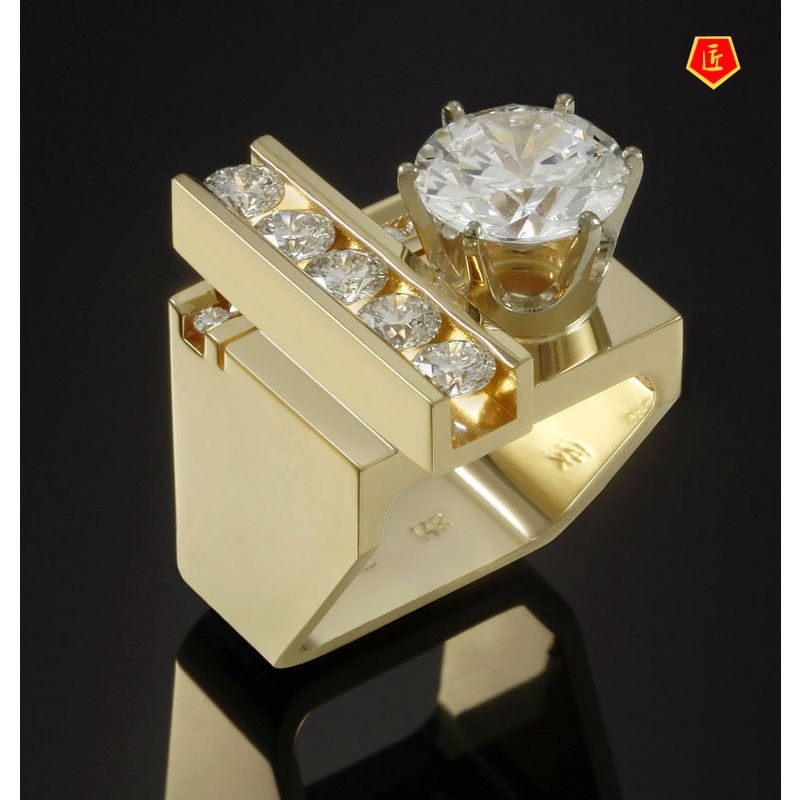 [Ready Stock]Creative Geometric Gold Inlaid Diamond Square Ring