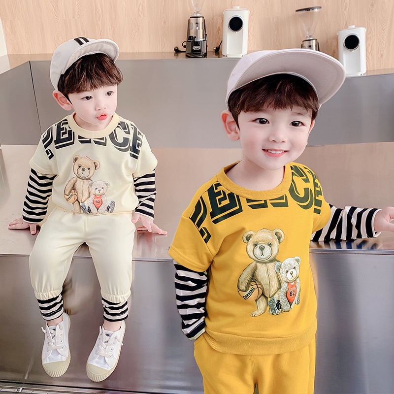 HappyOliver PASSWORD PEACE BEAR Setelan Sweater 1 - 7 Tahun Baju Anak BerKualitas