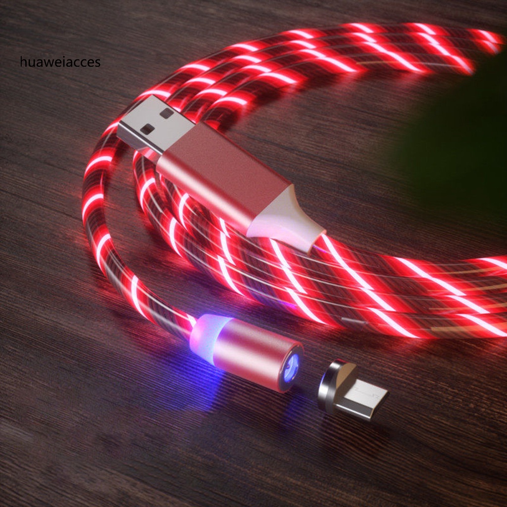 Hua 2A Kabel Charger Micro USB / Tipe C / 8pin Dengan Lampu LED Mengalir Magnetik Untuk Handphone