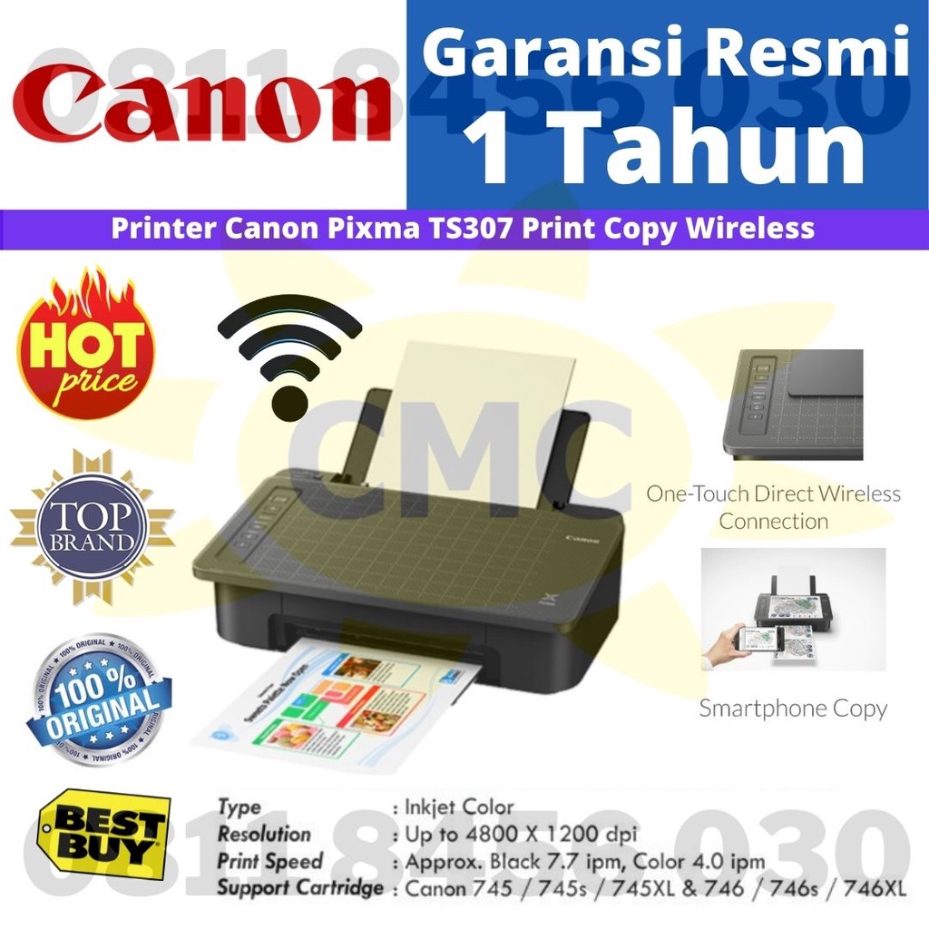 CANON PRINTER PIXMA TS307 PRINT WIRELESS RESMI