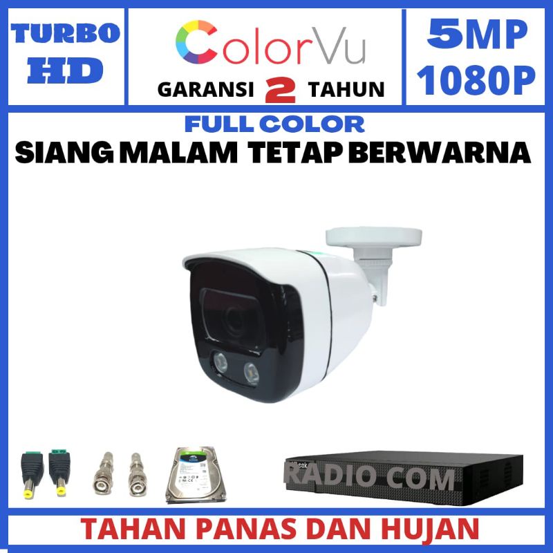 PAKET CCTV COLOR VU 4 CHANNEL 1 KAMERA 5MP 1080P IR SONY GELAP TETAP BERWARNA