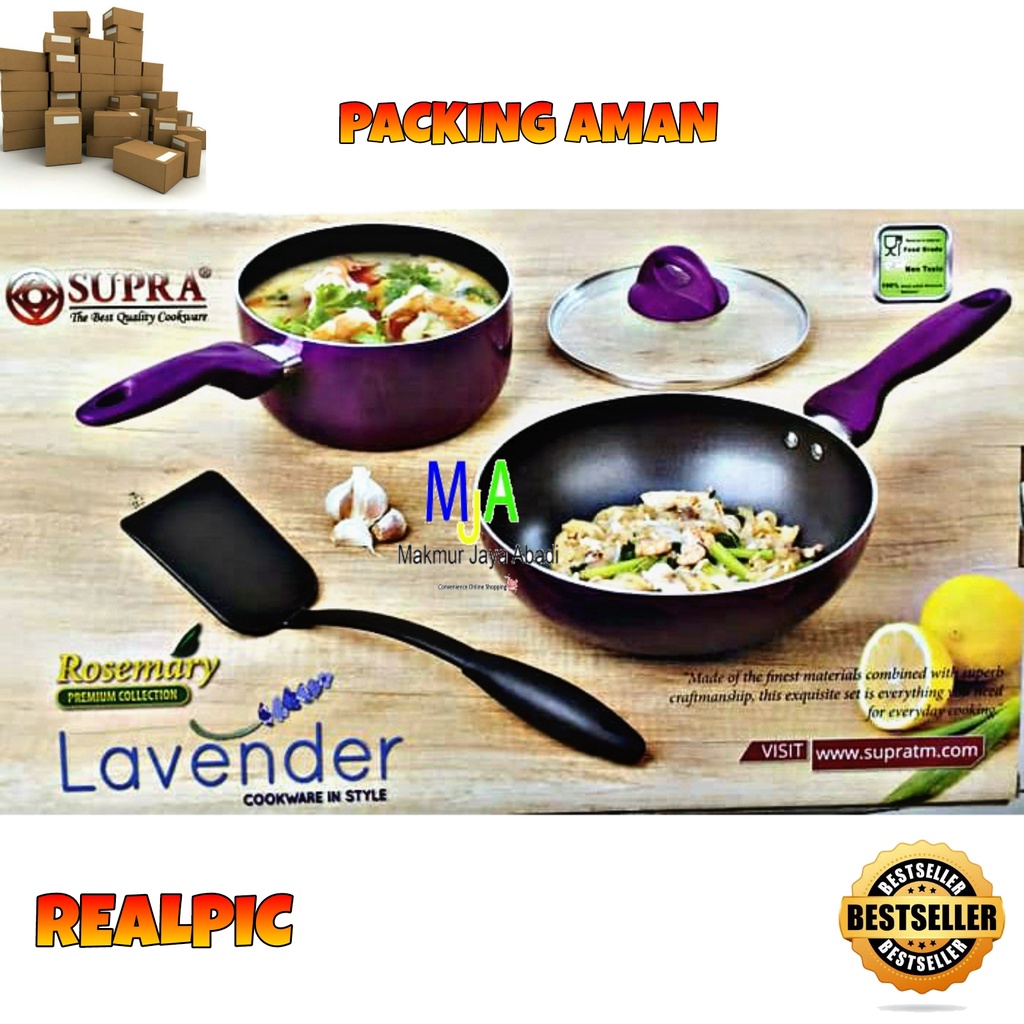 (BISA COD) PROMO Supra Rosemary Lavender Set COOKWARE SET 4 pcs / Panci Stainless / Panci Set