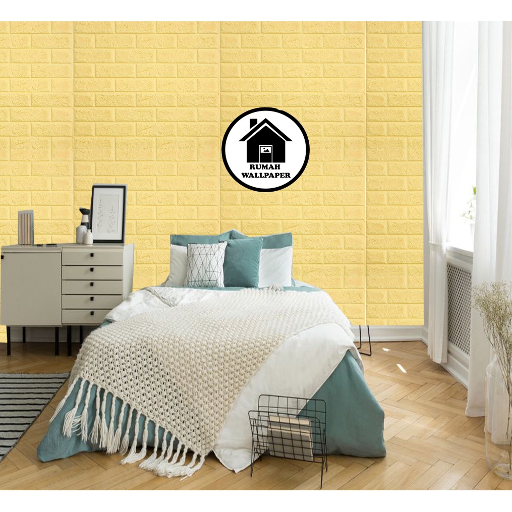 RW Wallpaper Foam Cream Bata 3D Bata Warna Cream Premium Wall Paper Sticker Tebal 3MM