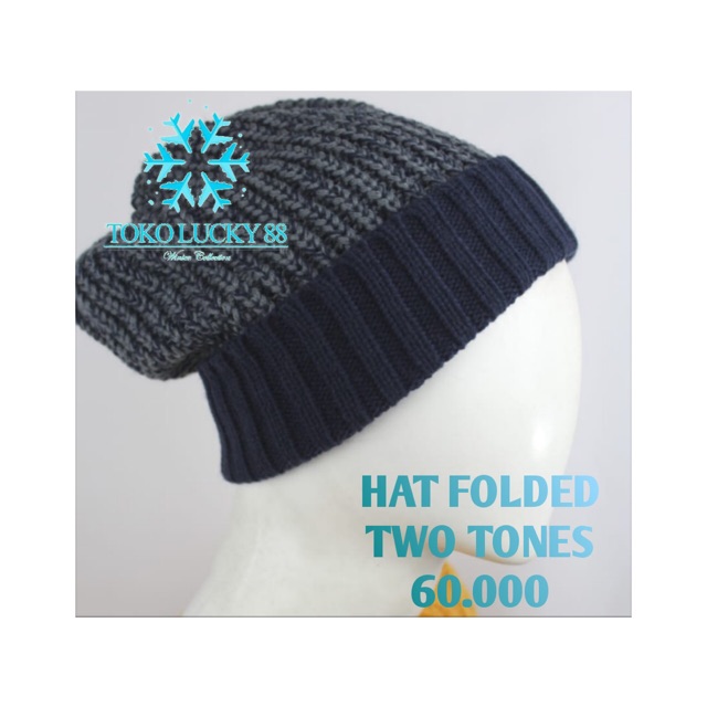 IMPORT Hat Folded Two Tones Topi Kupluk Rajut Wool