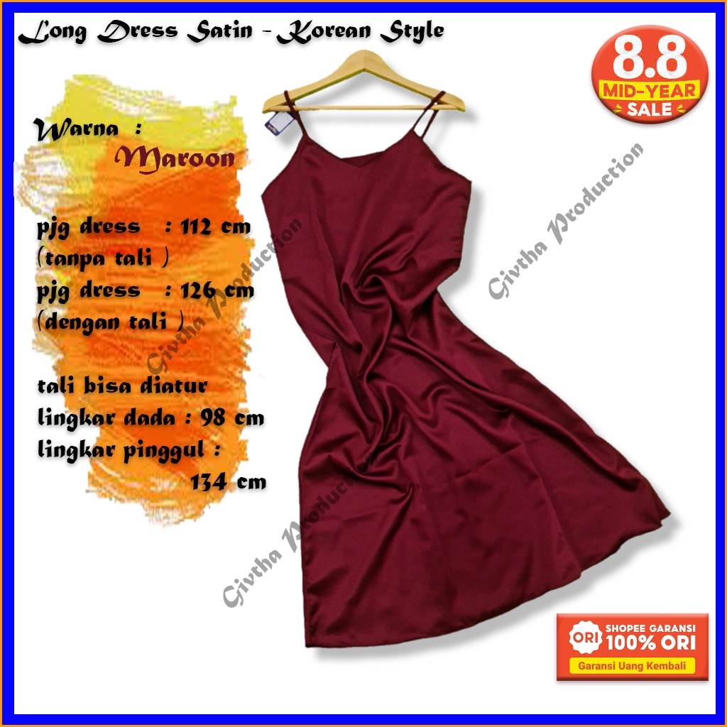 Dress Satin Velvet Wanita Bahan Saten Tali Kecil Korea