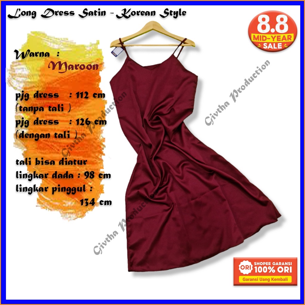 Dress Satin Velvet Wanita Bahan Saten Tali Kecil Korea